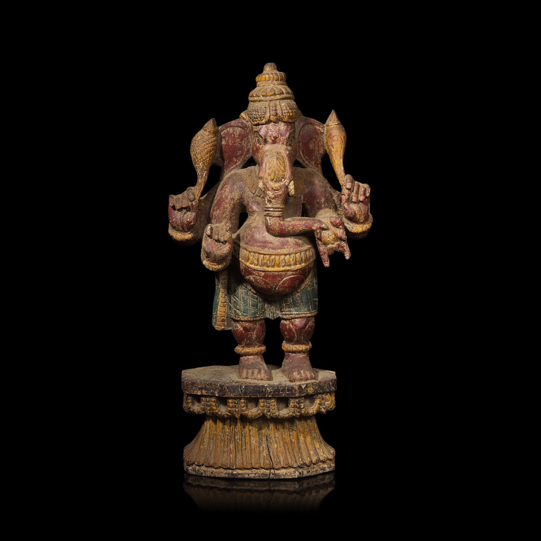 An Indian Carved and Polychromed Wood Figure of Ganesh, Late 19th to Early 20th Century (1 of 2)