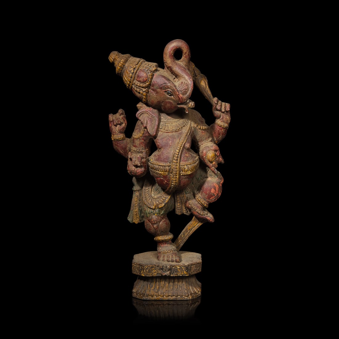 An Indian Carved and Polychromed Wood Figure of Ganesh, Late 19th to Early 20th Century (1 of 2)