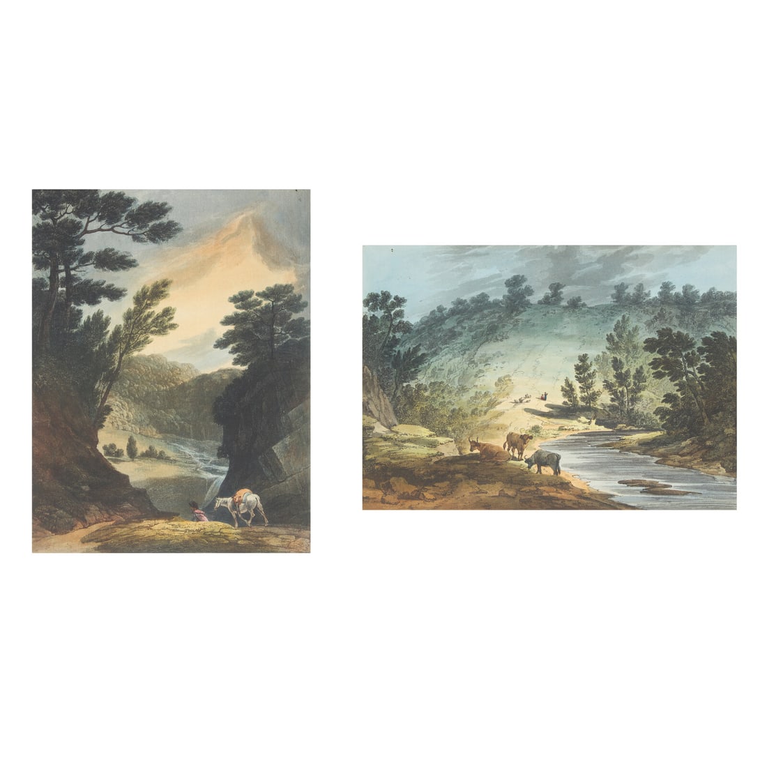 John Hill (1770-1850), After Joshua Shaw (1777-1860), Two Hand-Colored Lithographs: View on the: John Hill (1770-1850), After Joshua Shaw (1777-1860), Two Hand-Colored Lithographs: View on the Wissahiccon, Pennsylvania and View Near the Falls of Schuylkill Published by M. Carey & Son, Philade