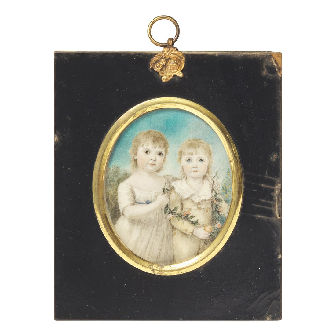 Anglo-American School 19th Century, A Portrait Miniature of a Young Girl and Boy (1 of 2)