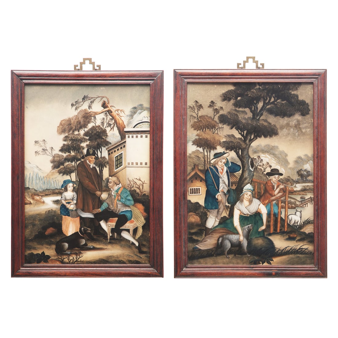 A Pair of Chinese Export Reverse-Glass Painted Pictures of Western Figures in Bucolic Landscapes (1 of 5)