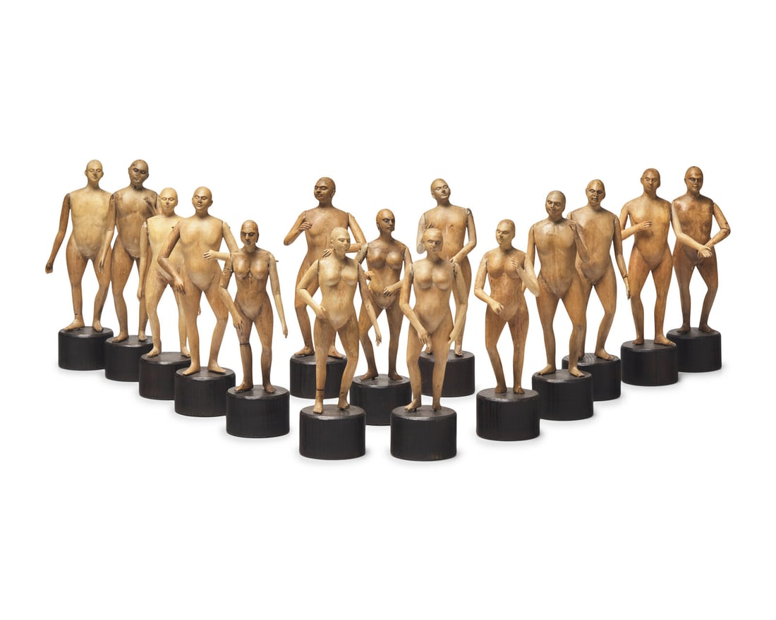 A Group of Fifteen Carved Wood Figures (1 of 2)