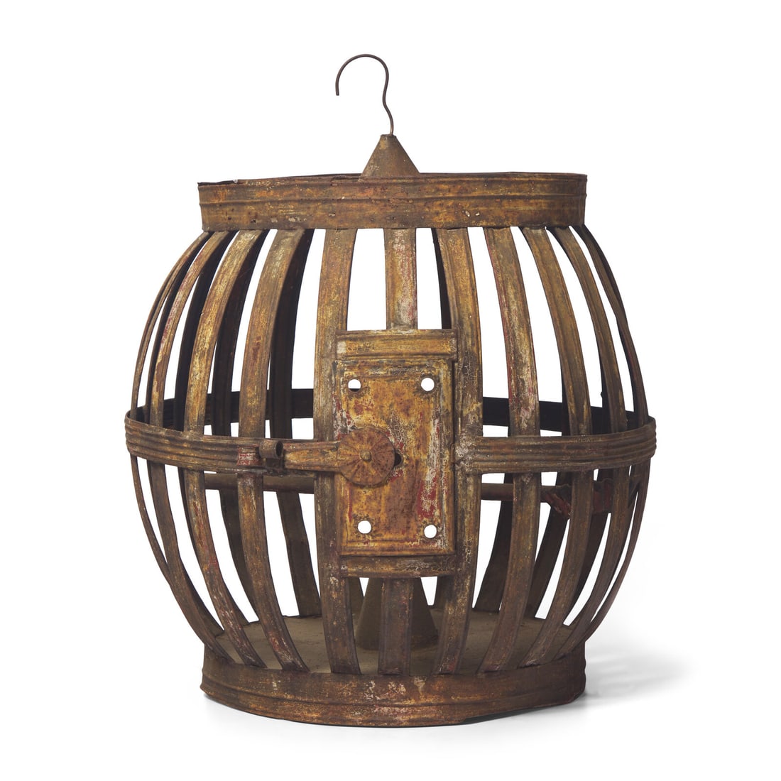 A Tinware Birdcage: A Tinware Birdcage 19th Century Height 15 1/2 x diameter 15 1/4 inches (not including hook). This lot is located in Philadelphia. Provenance: The Collection of Robert K. and Joy Lewis, Sag Harbor, New