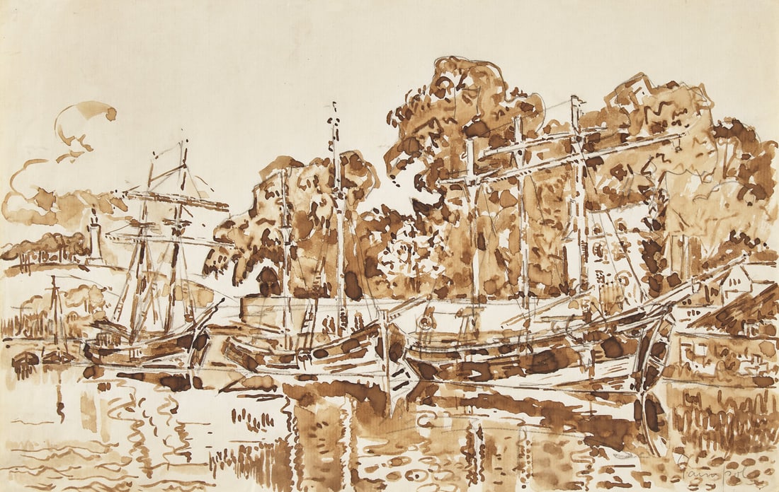 Paul Signac (French, 1863-1935) Paimpol, 1900: Paul Signac (French, 1863-1935) Paimpol, 1900 sepia ink over pencil on paper posthumously located Paimpol (lower right) The present Lot will be on view at Freeman's Upper East Side galleries located a