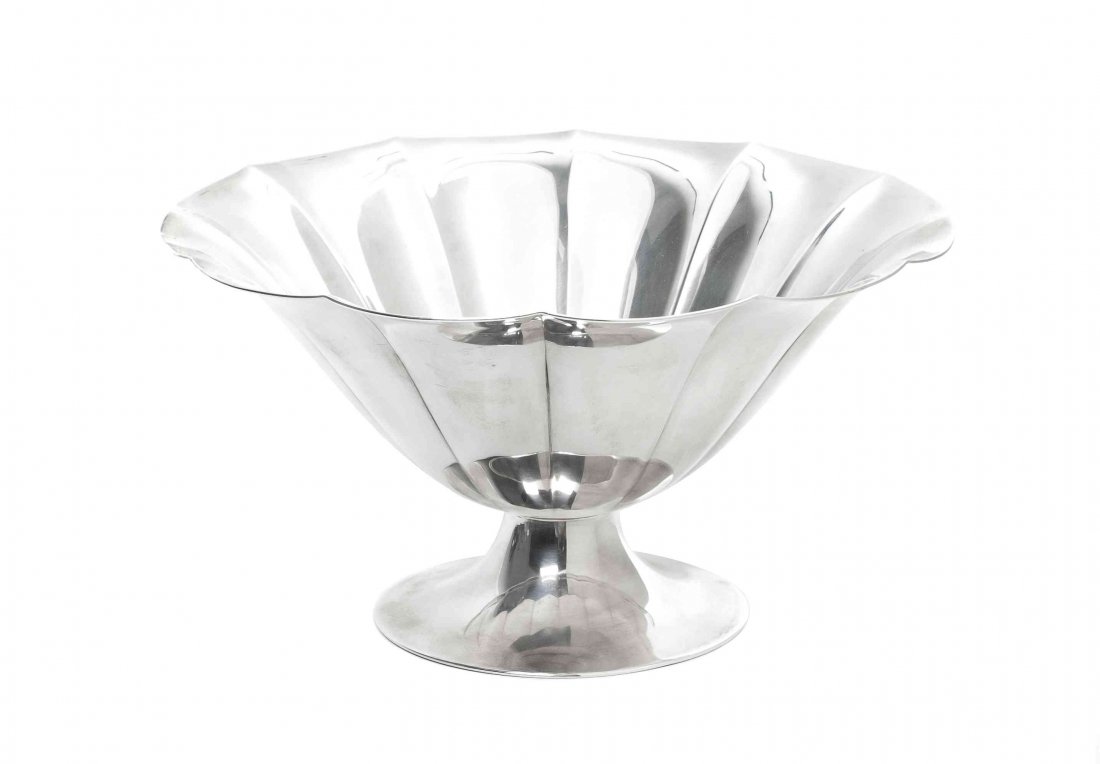 An English Art Deco Sterling Silver Footed Bowl, Keith : An English Art Deco Sterling Silver Footed Bowl, Keith Murray, circa 1930, having fluted interior mounted on pedistal base for Mapppin & Webb; approximate weight 15.54 ozt. Height 4 3/4 x diameter 9 i