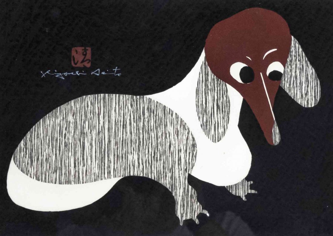 Kiyoshi Saito, (Japanese, 1907-1997), Dachshund: Kiyoshi Saito (Japanese, 1907-1997) Dachshund woodblock signed Kiyoshi Saito and stamped (upper left) 9 7/8 x 13 7/8 inches.