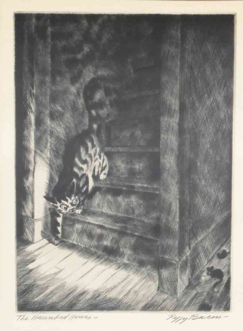 Peggy Bacon, (American, 1895-1987), The Haunted House 1: Peggy Bacon (American, 1895-1987) The Haunted House 1939 drypoint signed Peggy Bacon in pencil (lower right) 7 x 4 7/8 inches.