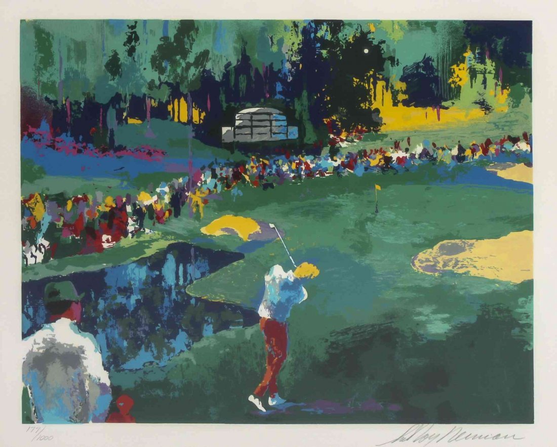 LeRoy Neiman, (American, 1921-2012), 16th at Augusta, T: LeRoy Neiman (American, 1921-2012) 16th at Augusta, The Big Time Golf Suite, 1992 color screenprint edition 177/1000, signed LeRoy Neiman (lower right) 20 x 24 1/4 inches.