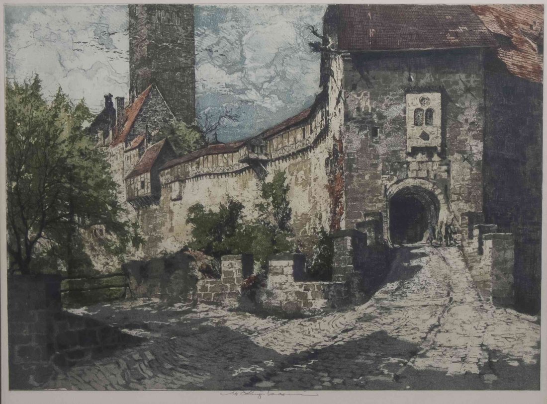 Luigi Kasimir, (American/Austrian, 1881-1962), Wartburg: Luigi Kasimir (American/Austrian, 1881-1962) Wartburg Castle etching signed Luigi Kasimir (center) 17 x 23 inches.