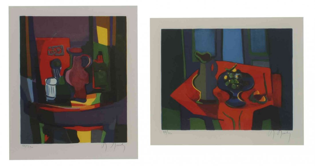 Marcel Mouly, (French, 1918-2008), A group of four lith: Marcel Mouly (French, 1918-2008) A group of four lithographs from the Commemorative Suite, 1990, together with a boxed presentation book and certificate lithograph each editioned and numbered Height o