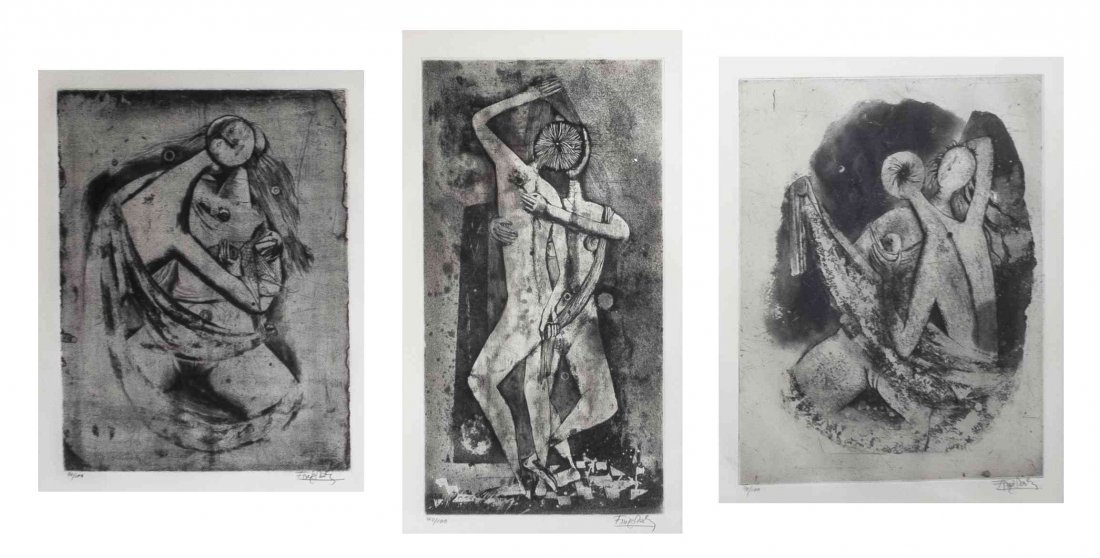 Johnny Friedlaender, (German, 1912-1992), A Collection : Johnny Friedlaender (German, 1912-1992) A Collection of Three Intaglios intaglio signed Johnny Friedlaender (lower right) Largest 10 x 14 inches.