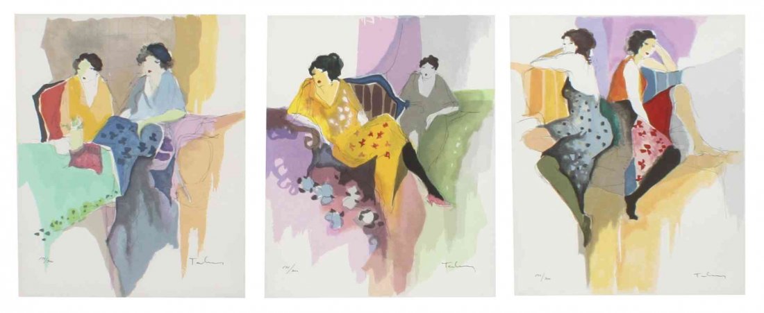 Itzchak Tarkay, (Serbian/Israeli, 1935-2012), A group o: Itzchak Tarkay (Serbian/Israeli, 1935-2012) A group of three serigraphs from Les Parisiens Suite, 1991 serigraph each editioned and signed (lower right) Height of each 13 1/2 x 10 1/4 inches.