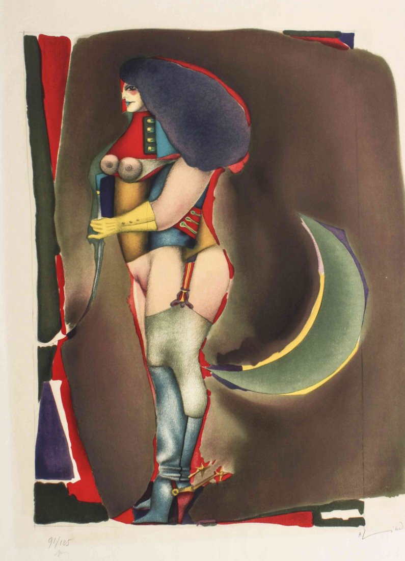 Richard Lindner, (American/German, 1901-1978), Untitled: Richard Lindner (American/German, 1901-1978) Untitled colored lithograph edition 91/125, signed R. Lindner (lower left) 25 x 18 inches. Property from the Collection of a Denver Art Co
