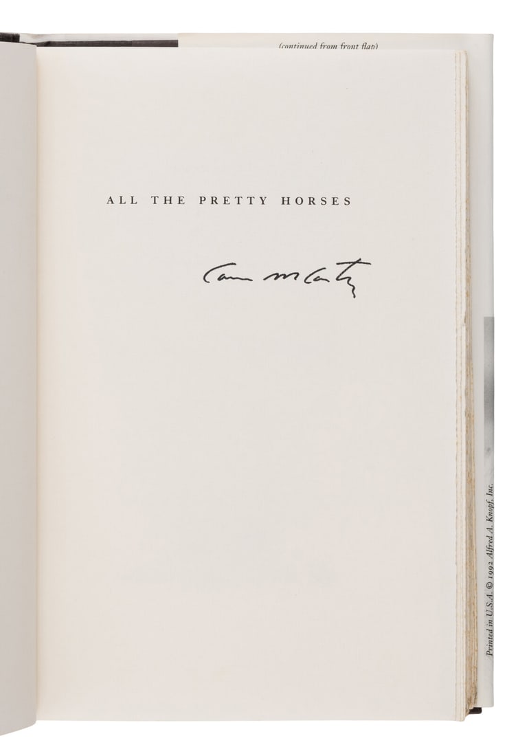 McCarthy, Cormac (1933-2023). [The Border Trilogy:] All the Pretty Horses. 1992. -- The Crossing.: McCarthy, Cormac (1933-2023). [The Border Trilogy:] All the Pretty Horses. 1992. -- The Crossing. 1994. -- Cities of the Plain. 1998. All New York: Alfred A. Knopf. Together, 3 works in 3 volumes, 8vo