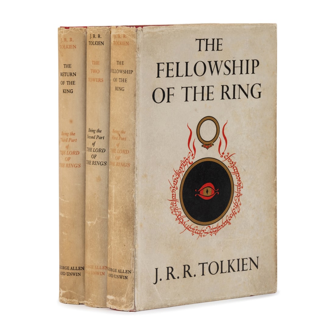 Tolkien, J.R.R. (1892-1973). [The Lord of the Rings trilogy:] The Fellowship of the Ring. 1954. --: Tolkien, J.R.R. (1892-1973). [The Lord of the Rings trilogy:] The Fellowship of the Ring. 1954. -- The Two Towers. 1954. -- The Return of the King. 1955. All London: Allen & Unwin Ltd. Together, 3