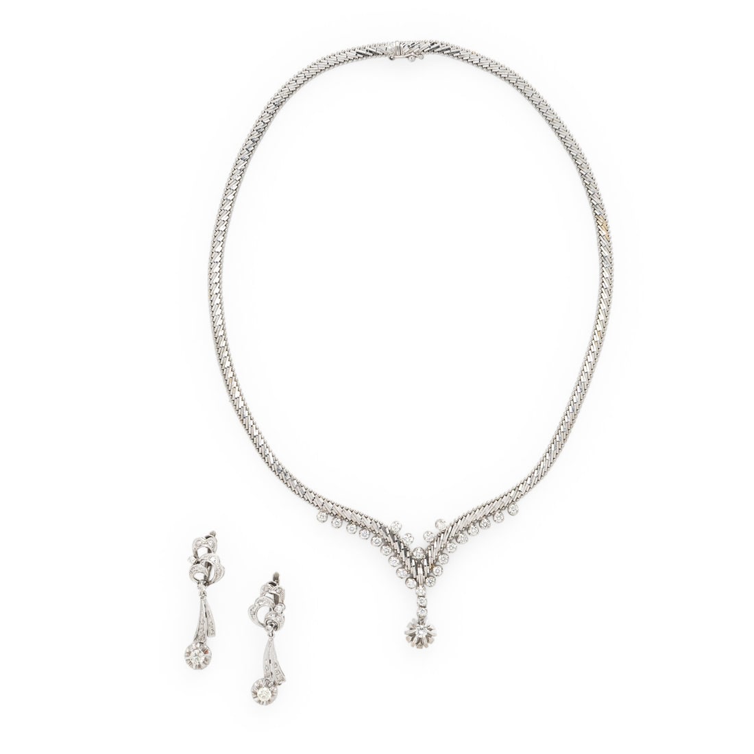 Diamond and White Gold Necklace and Earrings (1 of 2)