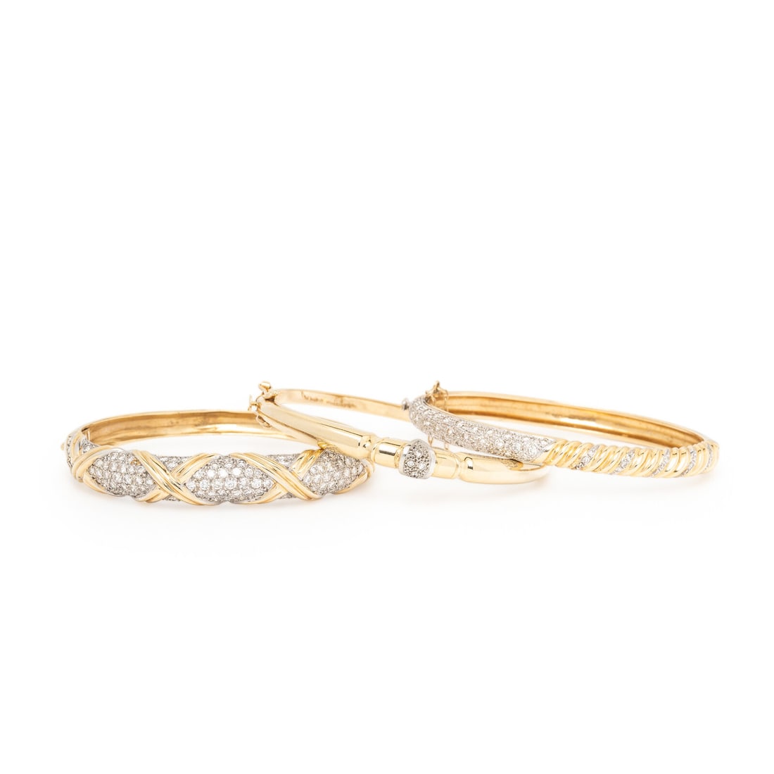 Three Yellow Gold and Diamond Bangle Bracelets (1 of 4)