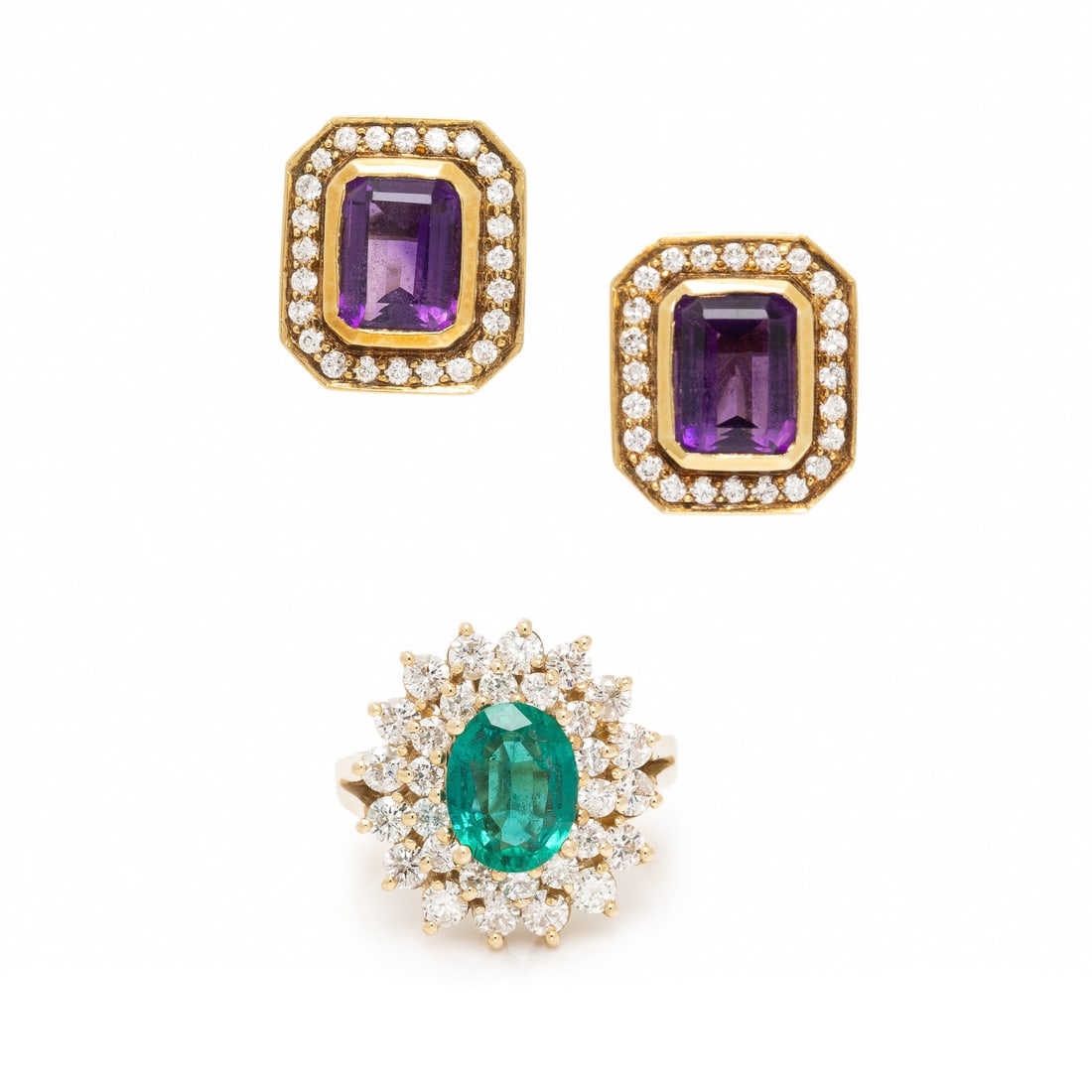 Yellow Gold and Multigem Earrings and Ring (1 of 2)