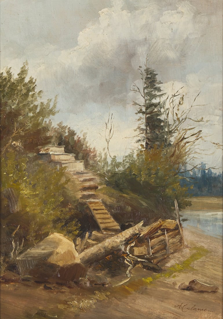 Alexandre Calame (Swiss, 1810-1864) Vid Floden (By the River) (1 of 3)
