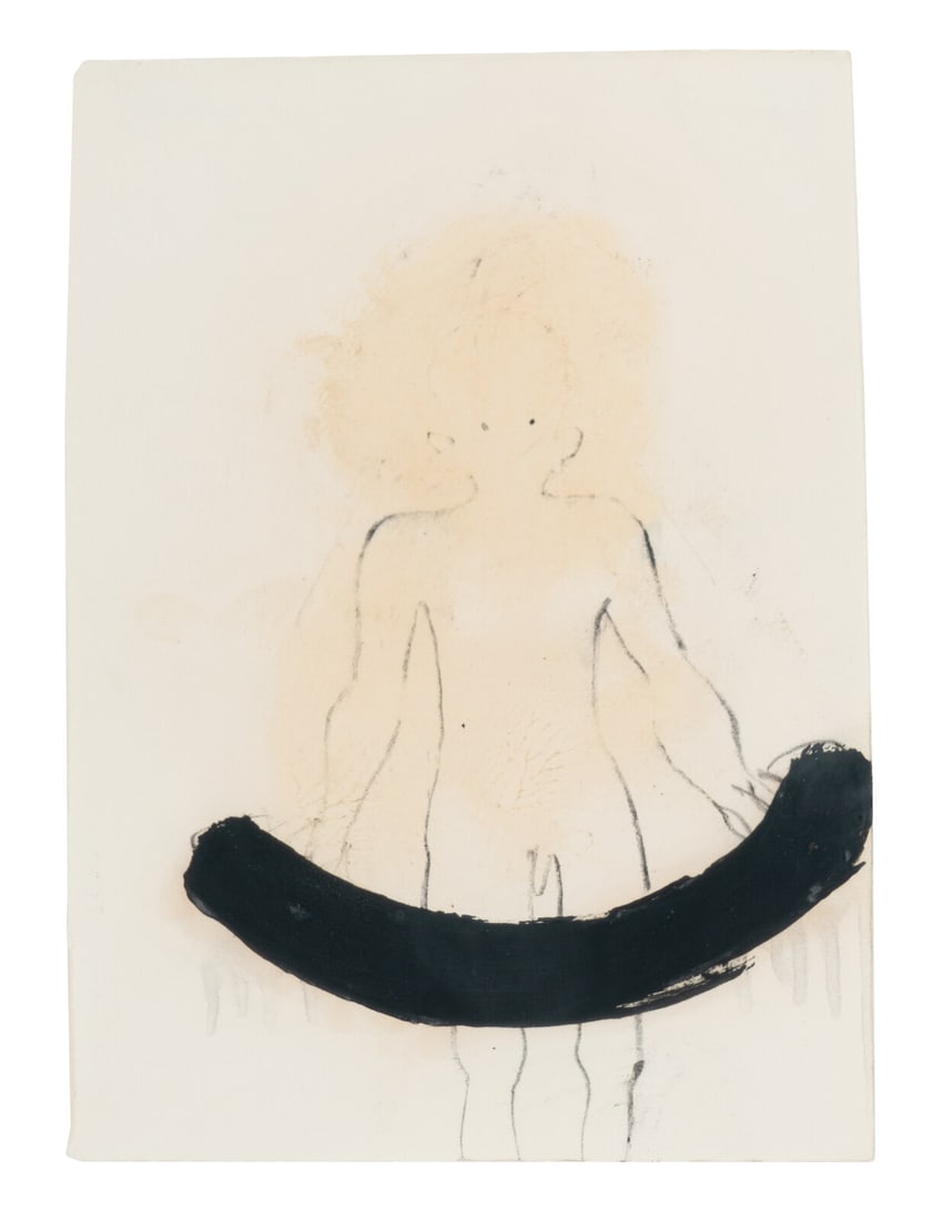 Antony Gormley (British, b. 1950) Untitled (ivo and his melancholy), 1989: Antony Gormley (British, b. 1950) IVO & HIS MELANCHOLY, 1989 ink and crayon on paper signed Antony twice, titled, dated and dedicated (verso) 13 x 9 1/2 inches. This lot is located in Chicago. Provena