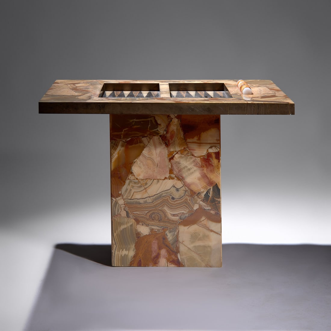 Arturo Pani (Mexican, 1915-1981) Backgammon Table, c. 1960: Arturo Pani (Mexican, 1915-1981) Backgammon Table, c. 1960 onyx coated in resin 30 × 43 ½ × 28 ½ in. This lot is located in Philadelphia.