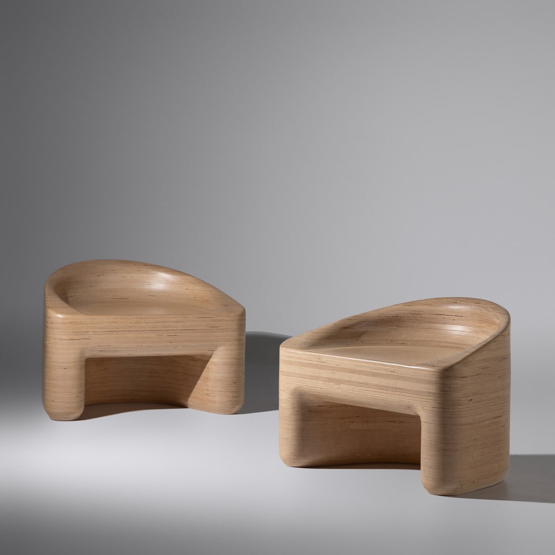 Timbur 21st Century Pair of Stack Chairs for Partners & Spade, 2021: Timbur 21st Century Pair of Stack Chairs for Partners & Spade, 2021 laminated Baltic birch plywood 21 h × 29½ w × 21 d in. This lot is located in Chicago.