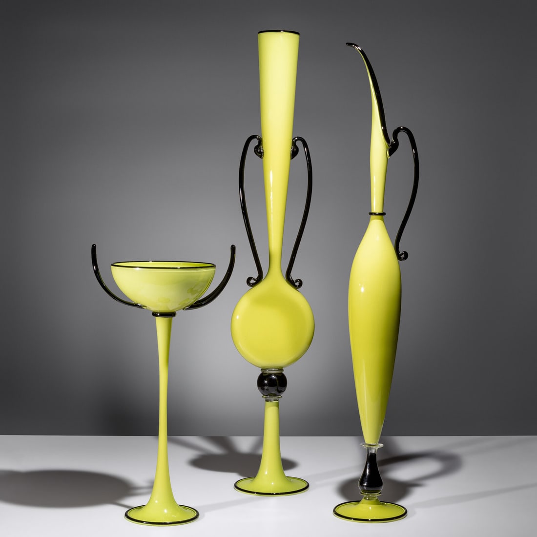 Dante Marioni (American, 1964) Trio, 2000: Dante Marioni (American, 1964) Trio, 2000 etched signature to largest, 'Marioni 2000' blown glass 40 ¼ × 7 w × 6 ¾ d in. | tallest This lot is located in Chicago.