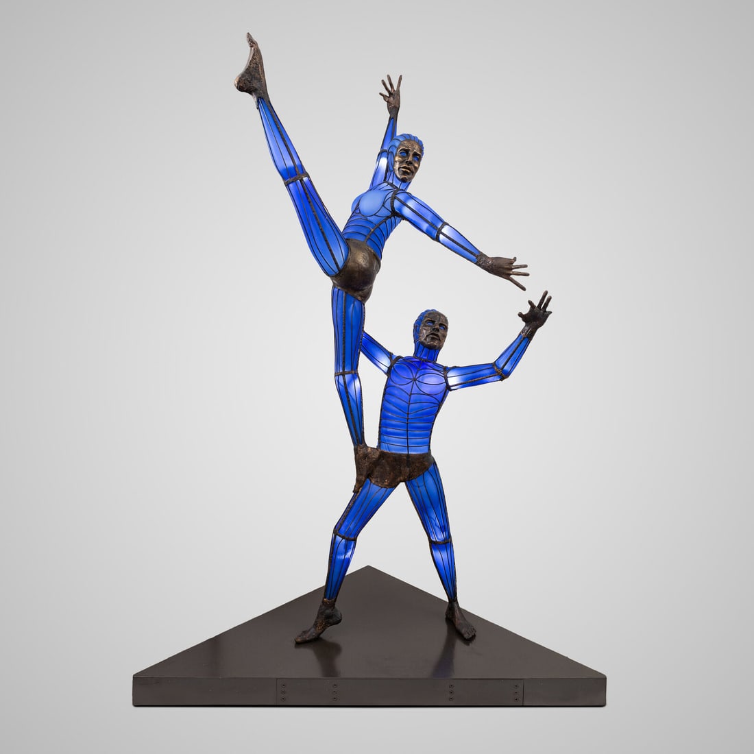 David Bennett (American, b. 1941) Blue Dancers, 2010: David Bennett (American, b. 1941) Blue Dancers, 2010 etched signature 'David Bennett' blown glass, patinated bronze 7 ft 11 in h × 32 ½ d in. This lot is located in Palm Beach.