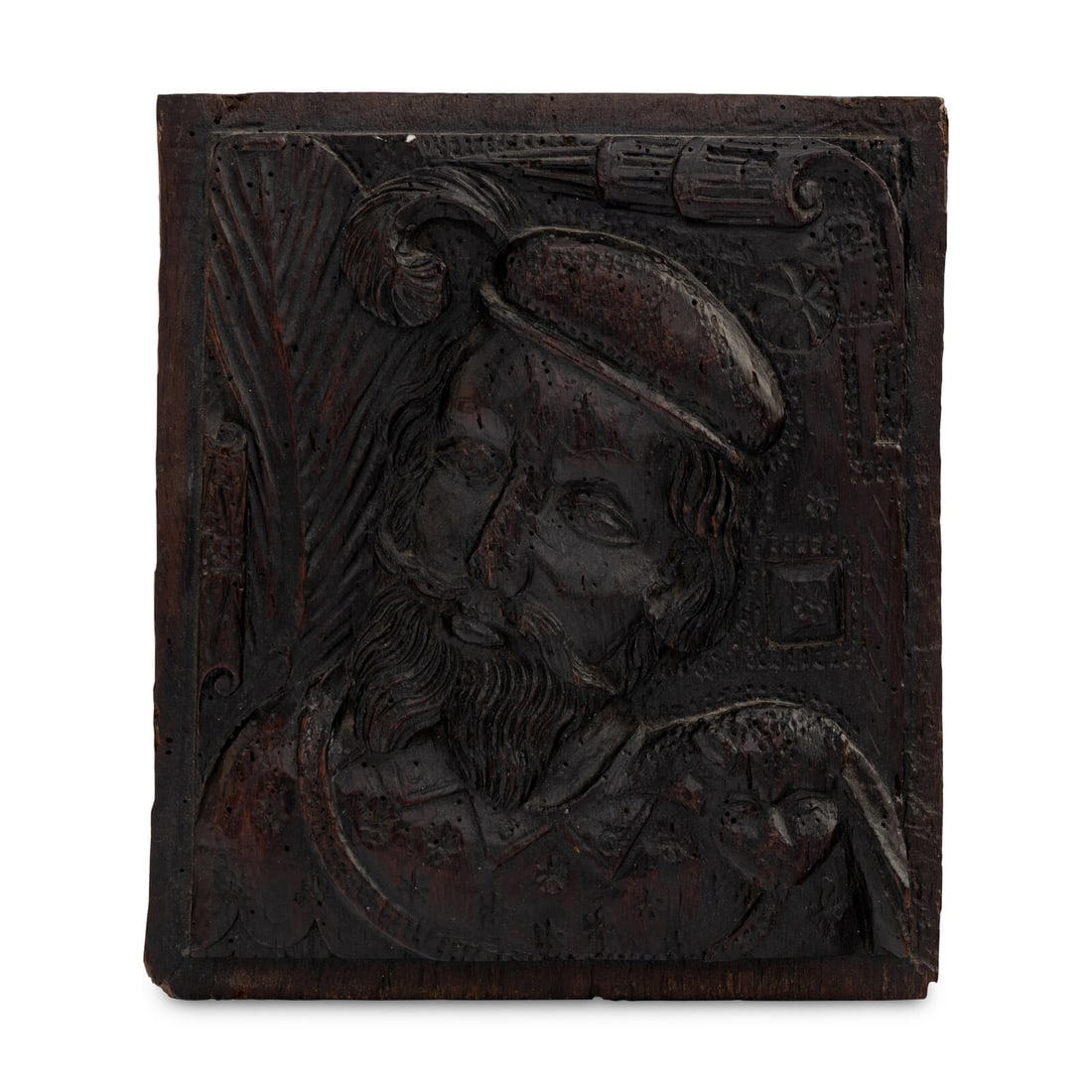 An English Carved Oak Portrait Panel: An English Carved Oak Portrait Panel Mid 16th Century Height 9 1/2 x width 8 1/2 inches. Property from the Collection of Robert and Roseann Drucker, Wilmette, IL This lot is located in Chicago. Proven