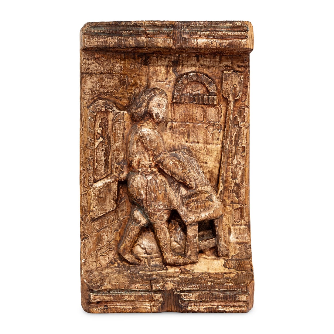 An English Carved and Polychrome Decorated Panel (1 of 2)