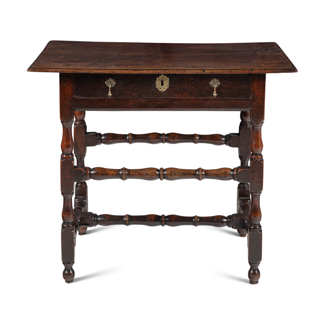 A William and Mary Oak Side Table: A William and Mary Oak Side Table Late 17th Century Height 28 1/2 x width 33 1/4 x depth 21 1/4 inches. Property from the Collection of Robert and Roseann Drucker, Wilmette, IL This lot is located in