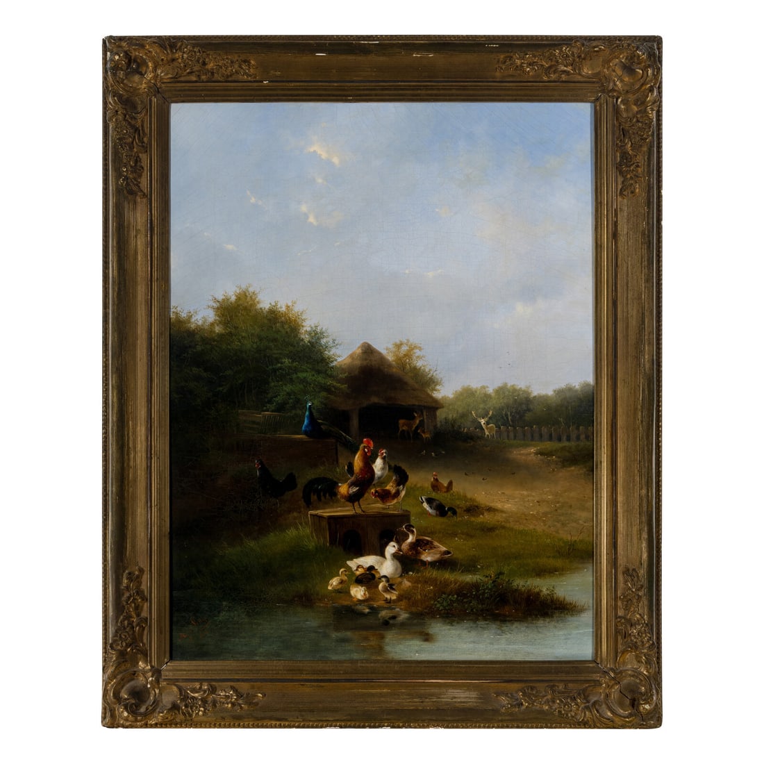 August Knip (Dutch, 1819-1859/60): August Knip (Dutch, 1819-1859/60) Farm with Fowl, 1856 oil on canvas signed and dated (lower right) 29 1/2 x 22 1/2 inches. Property from the Estate of Audrey and Philip Rietveld, Crete, Illinois