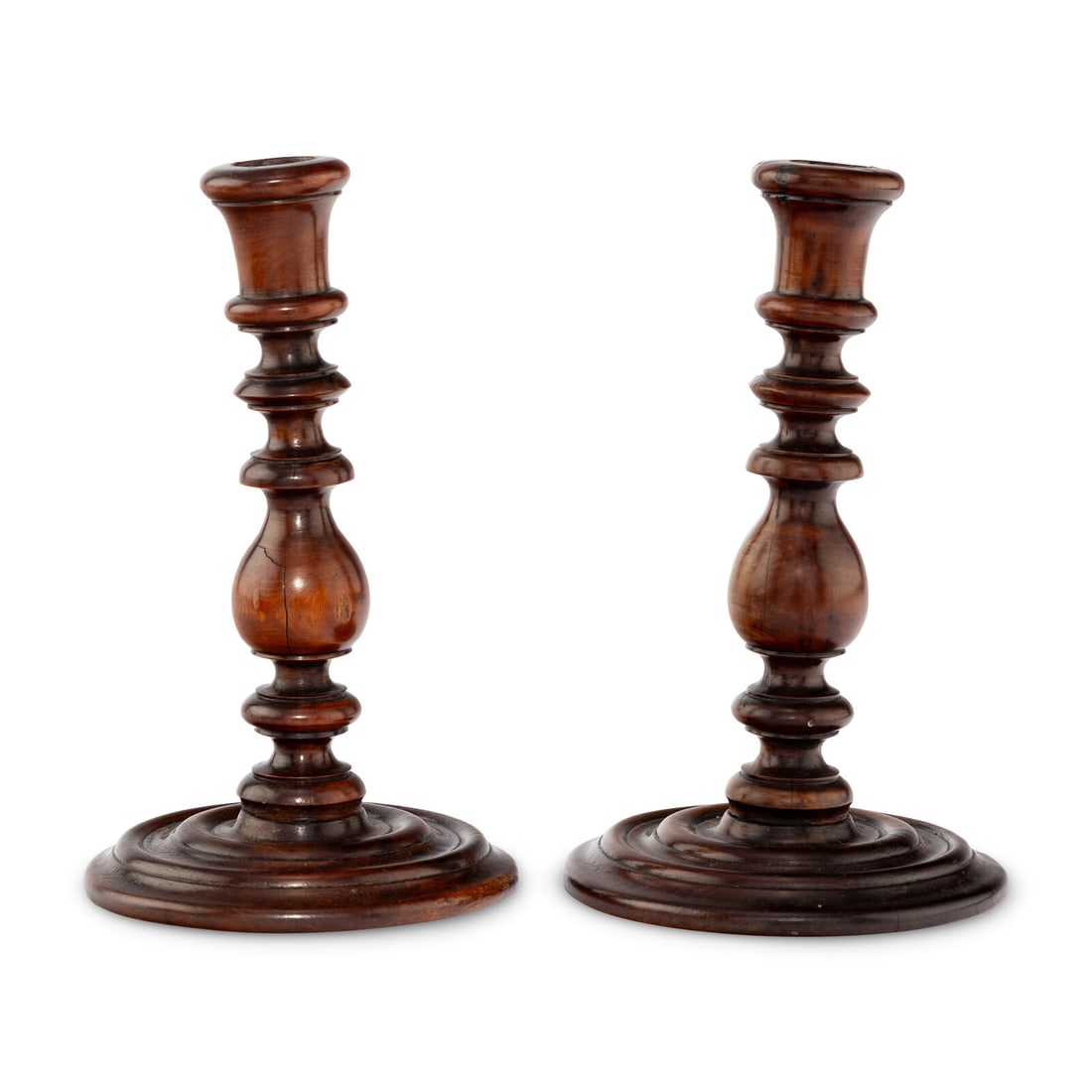 A Pair of English Yew Wood Candlesticks (1 of 2)