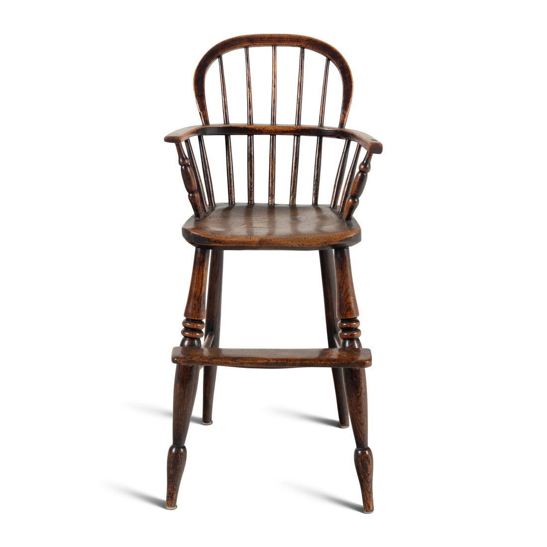 An English Ash and Elm Child's Windsor Highchair: An English Ash and Elm Child's Windsor Highchair First Quarter 19th Century Height 34 x width 16 1/2 x depth 17 inches. Property from the Collection of Robert and Roseann Drucker, Wilmette, IL This