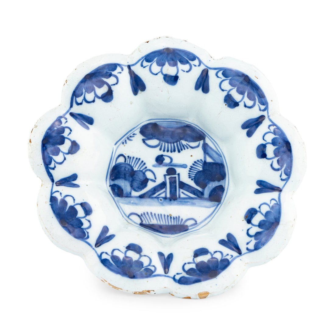 A Dutch Delft Blue and White Lobed Bowl: A Dutch Delft Blue and White Lobed Bowl Last Quarter 17th Century Diameter 9 inches. Property from the East Coast Collection of Peter S. Ely This lot is located in Chicago. Provenance: Sheila Rideout 