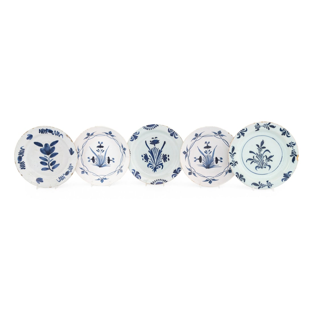A Collection of Five Delft Blue and White Decorated Plates: A Collection of Five Delft Blue and White Decorated Plates 18th Century Diameter of largest 9 inches. Property from the East Coast Collection of Peter S. Ely This lot is located in Chicago.