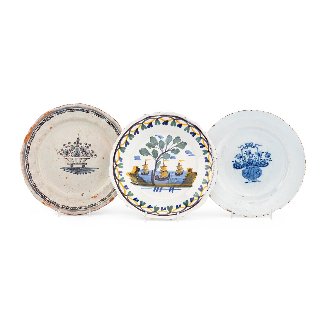 A Collection of Three French Faience Plates: A Collection of Three French Faience Plates 18th Century Diameter of largest 9 1/2 inches. Property from the East Coast Collection of Peter S. Ely This lot is located in Chicago.