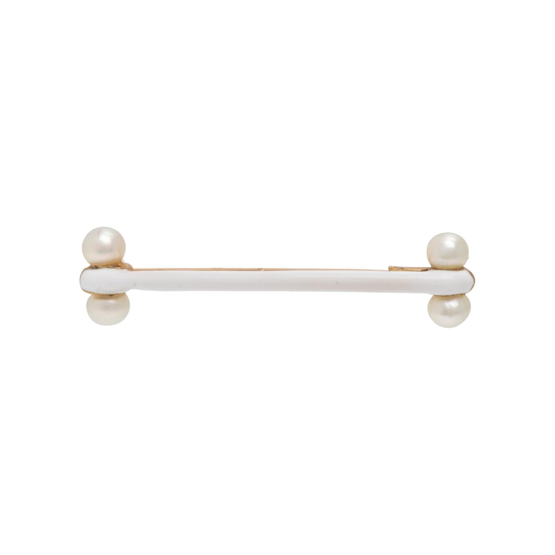 Cartier, Paris, Art Deco, Seed Pearl, Enamel, and Yellow Gold Brooch: Cartier, Paris, Art Deco, Seed Pearl, Enamel, and Yellow Gold Brooch Seed pearls measuring approximately 3.40 - 3.50 mm and white enamel. 18 karat yellow gold. 1 1/4 inches wide. Stamp: (French hallma