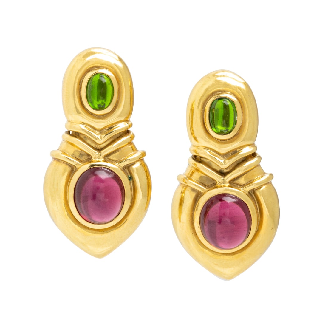 Peridot, Garnet, and Yellow Gold Earrings (1 of 2)