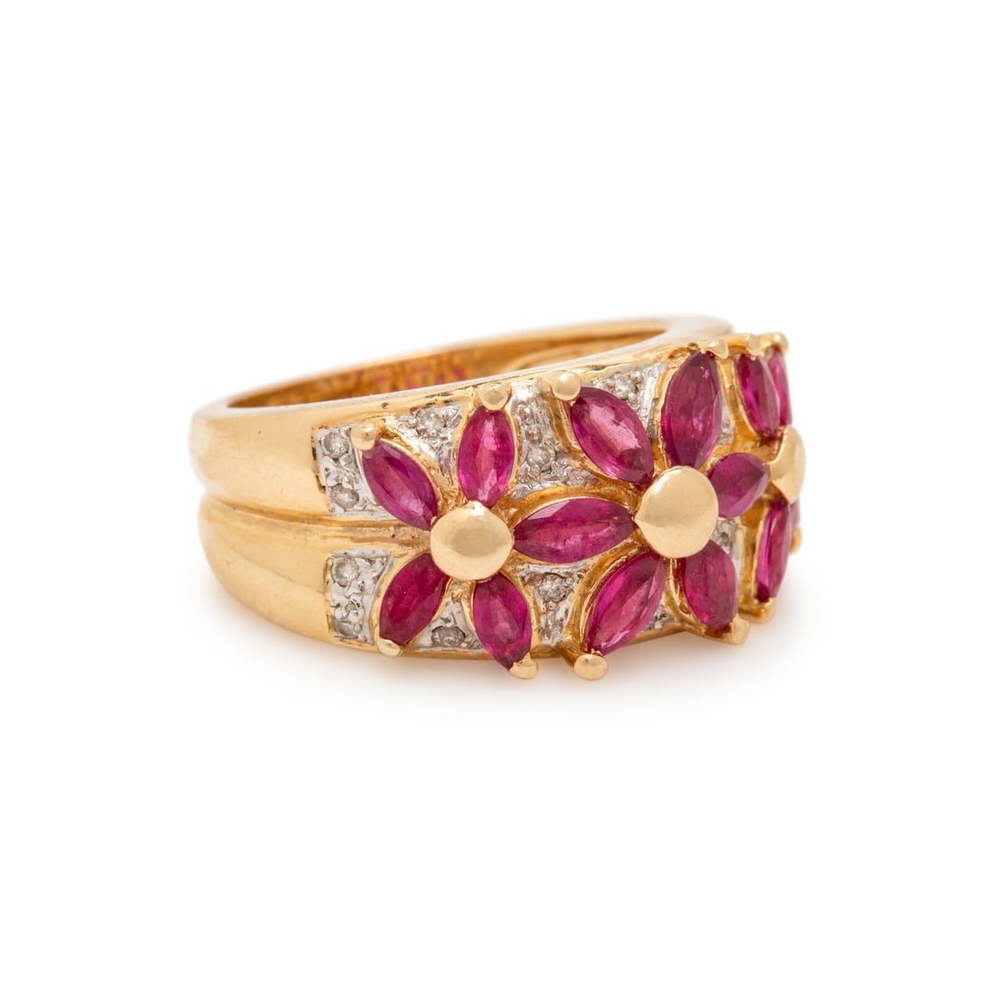 Yellow Gold, Ruby, and Diamond Flower Ring - 2