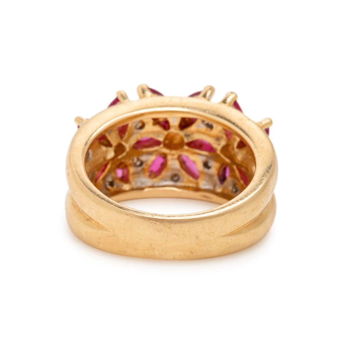 Yellow Gold, Ruby, and Diamond Flower Ring - 3