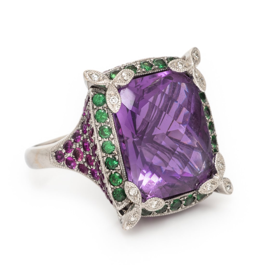 Multigem, Diamond, and White Gold Ring - 2