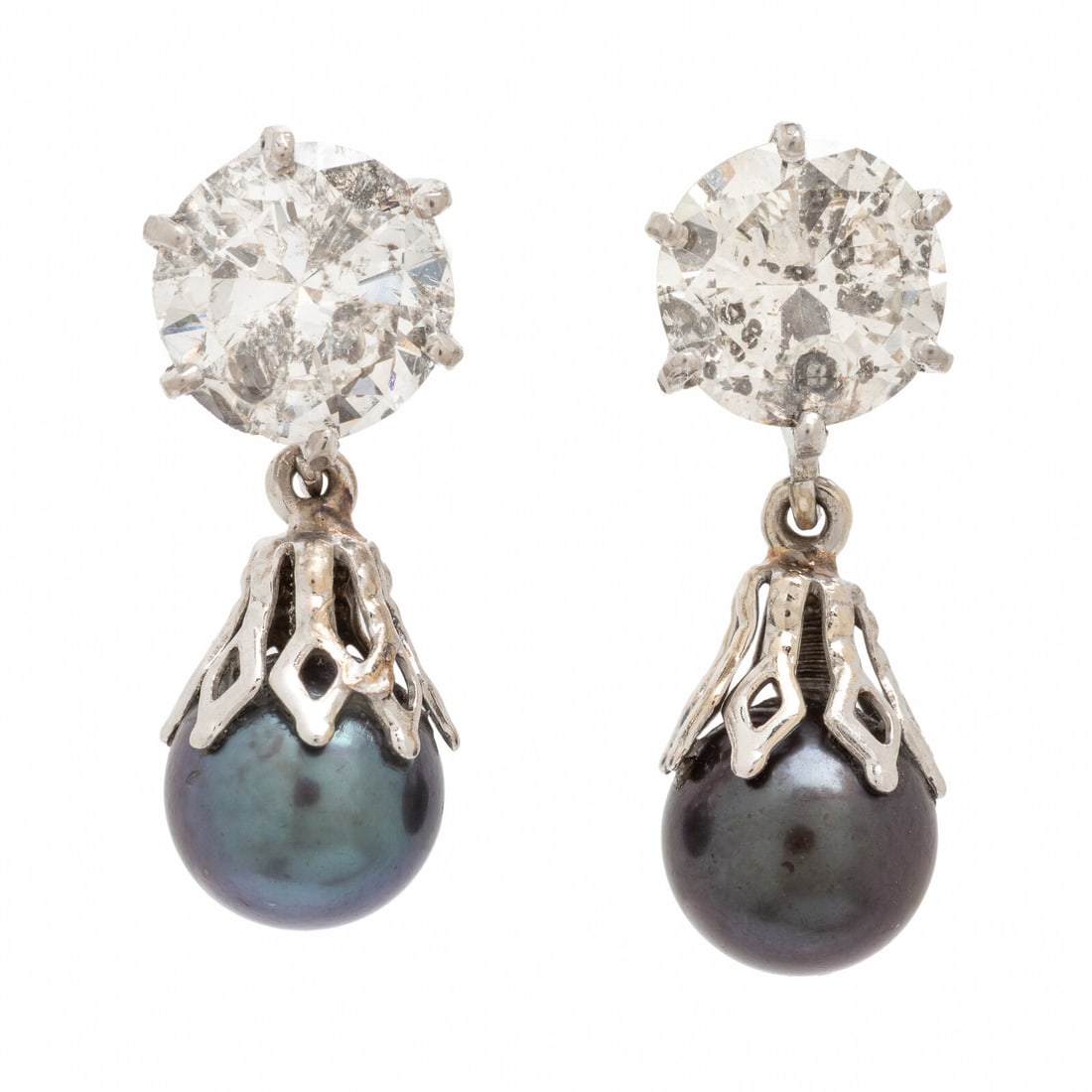 Diamond and Cultured Black Pearl Earrings (1 of 2)