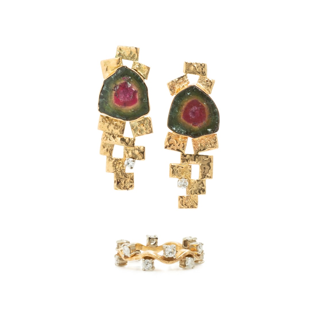 Yellow Gold and Multigem Earrings and Ring (1 of 4)