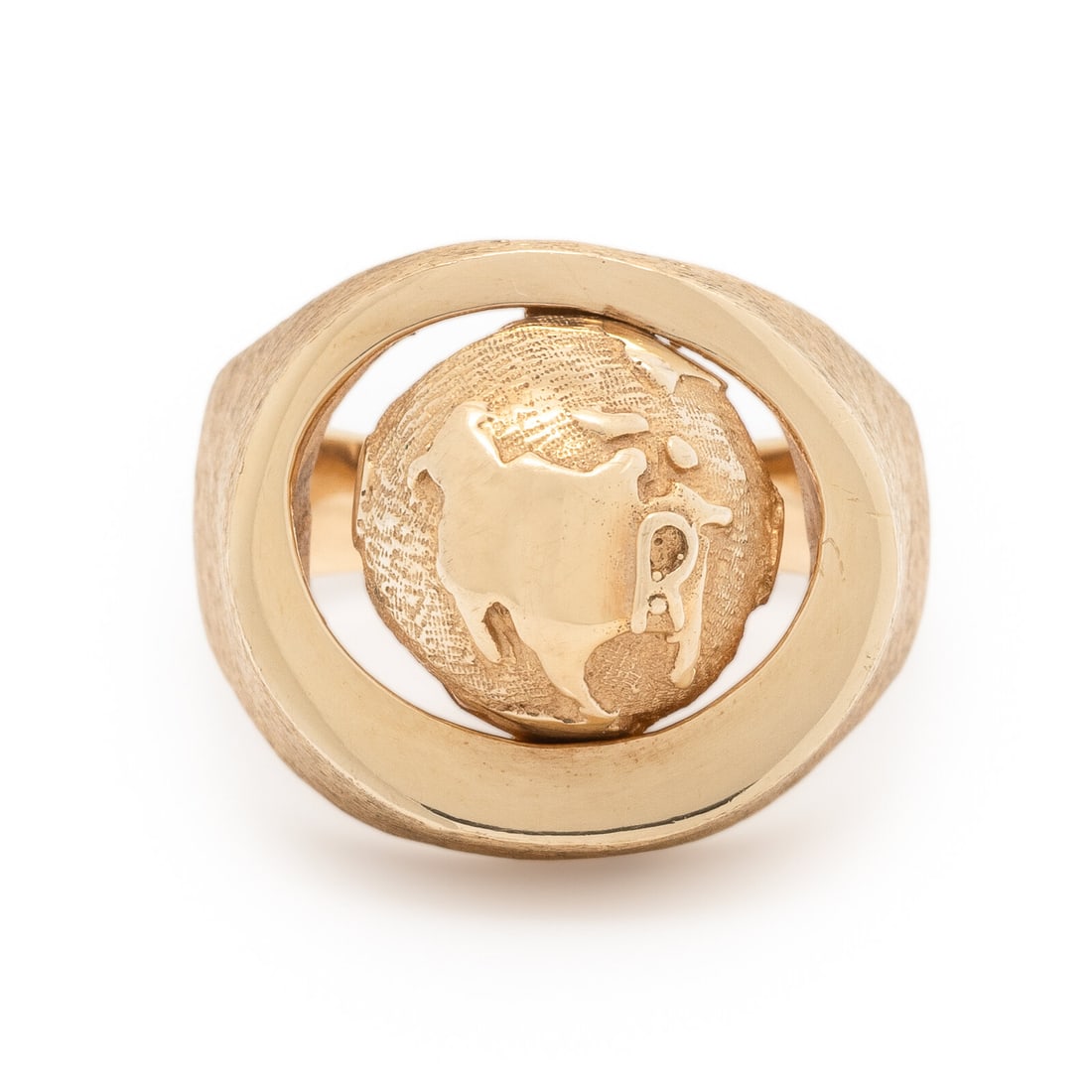 Yellow Gold Globe Ring: Yellow Gold Globe Ring Yellow gold. Ring size 11 3/4. Gross weight: 14.45 dwt. From a Private Collection, Prescott, Arizona This lot is located in Chicago.