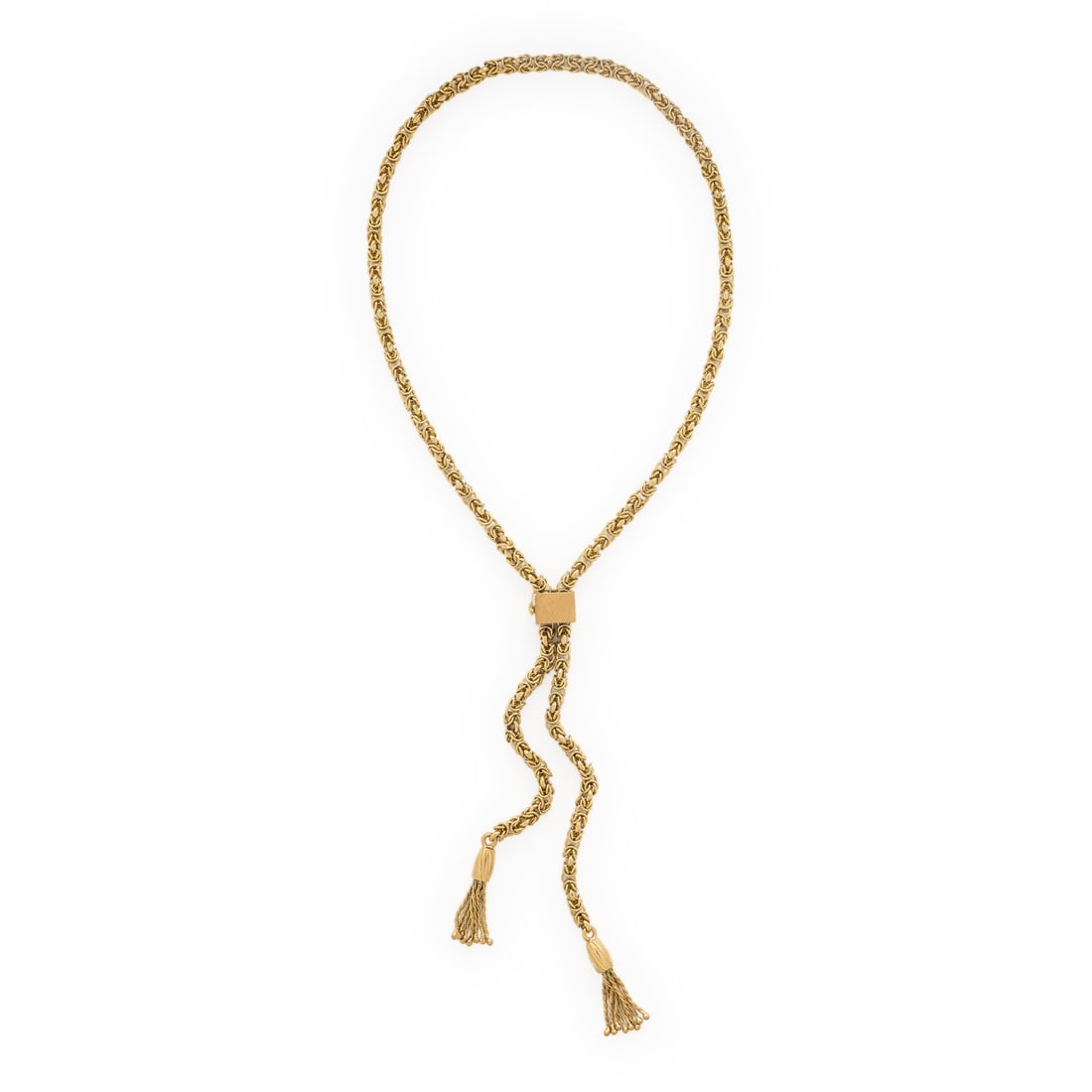 Yellow Gold Rope Tassel Necklace: Yellow Gold Rope Tassel Necklace 18 karat yellow gold. 31 inches long. Stamp: 18K. Gross weight: 64.00 dwt. Property of a Private Collection This lot is located in Chicago.