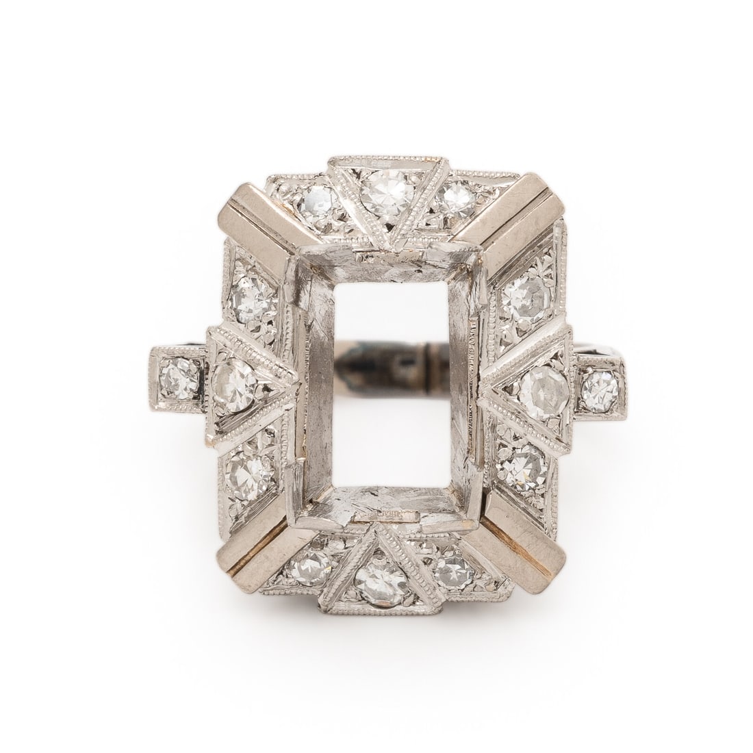 Platinum and Diamond Ring Mount: Platinum and Diamond Ring Mount Single cut diamonds weighing approximately 0.60 carat total. Platinum. Ring size 5 1/4. Gross weight: 5.05 dwt. Property of a Private Collection This lot is located in 