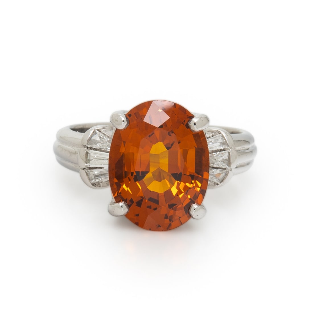 Synthetic Orange Sapphire, Diamond, and White Gold Ring (1 of 3)