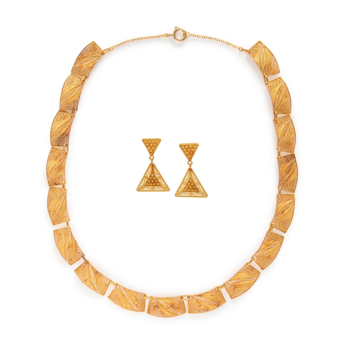 Portuguese, Yellow Gold Filigree Earrings and Necklace (1 of 4)