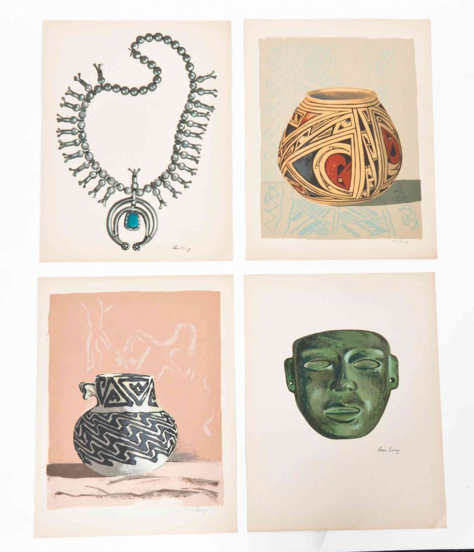 A Collection of Primitive American Art Lithographs,: A Collection of Primitive American Art Lithographs, Louie Ewing, from the Masterpieces of Primitive American Art, for members of the Laboratory of Anthropology, Santa FE, New Mexico 1942, comprising e